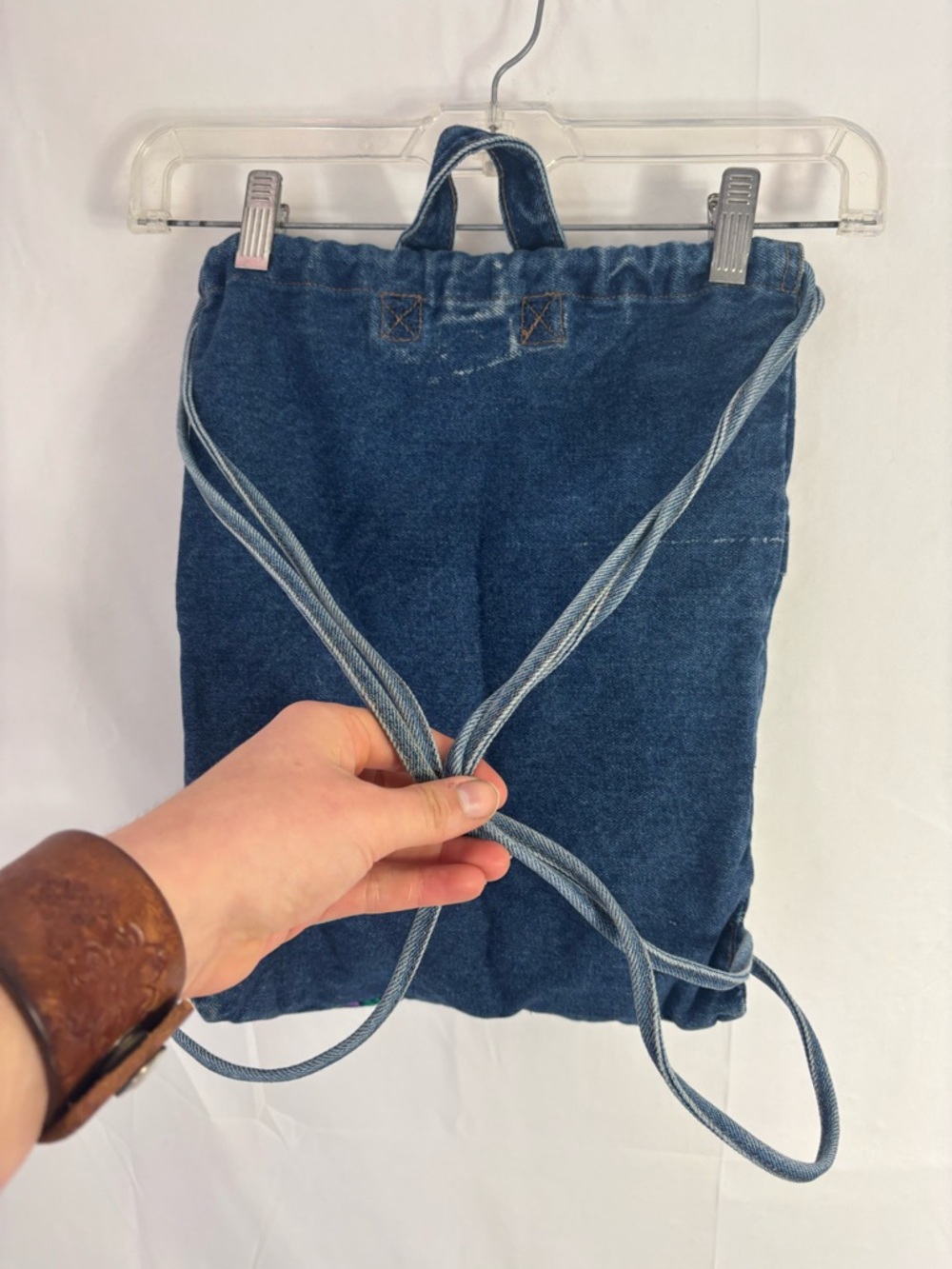 Y2K Embroidered Denim Drawstring Backpack LEI - Picture 3 of 7